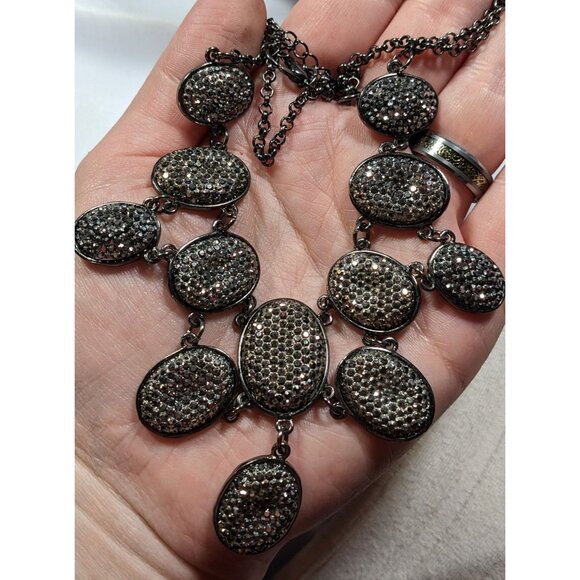 Glam Goth Sparkly Pave Silver Tone Rhinestone Bib Necklace - Picture 5 of 6